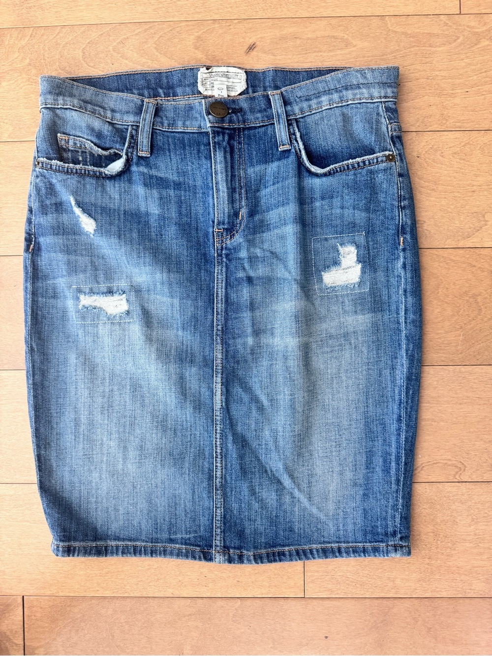 Current/Elliott Distressed Denim Pencil Skirt - Blue
